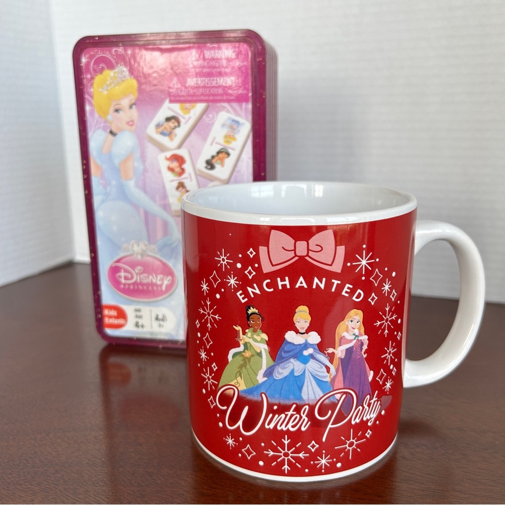 DISNEY PRINCESS Bundle Enchanted Winter Party Mug & Disney Princess Dominos